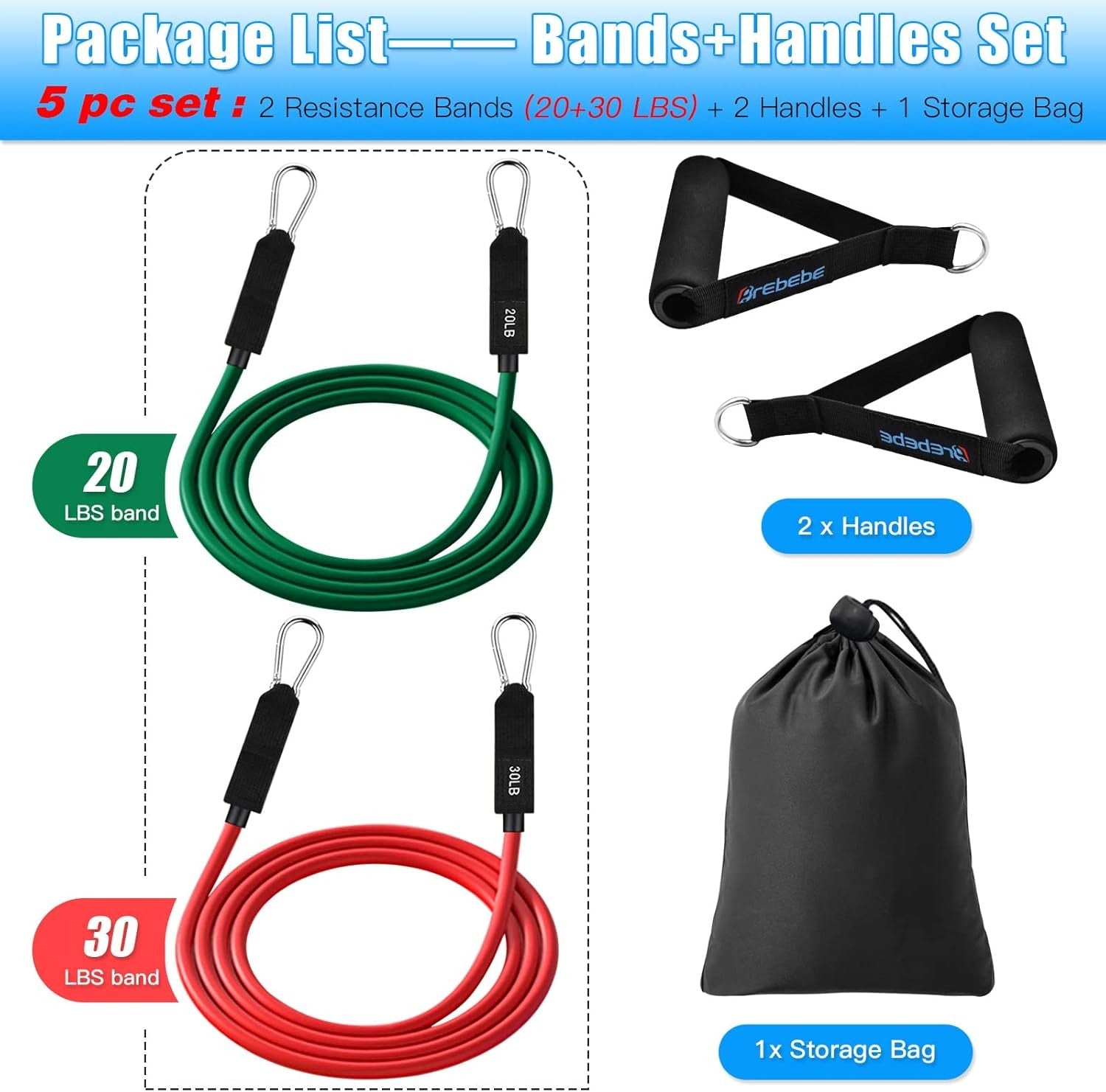 Brebebe Resistance Bands with Handles for Working Out Natural Latex Exercise